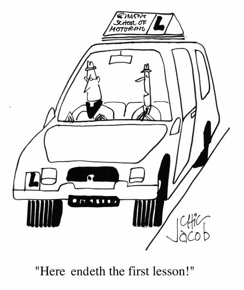 Vicar's driving lesson "Here endeth the first lesson!"