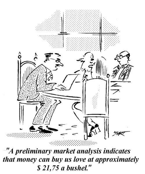 "A preliminary market analysis indicates that money can buy us love at approximately $21.75 a bushel."