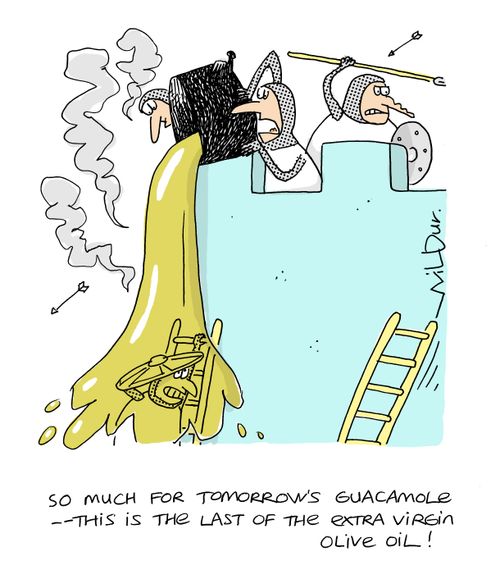 'So much for tomorrow's guacamole - this is the last of the extra virgin olive oil!'