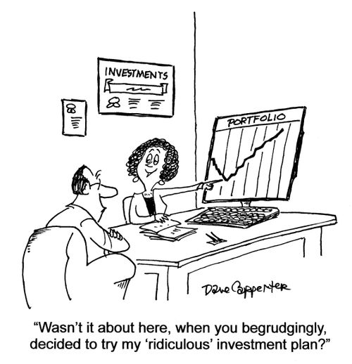 'Wasn't it about here, when you begrudgingly, decided to try my 'ridiculous' investment plan?'