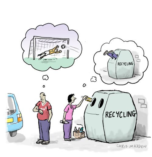 Recycling - woman thinking of putting her partner in the recycling bin