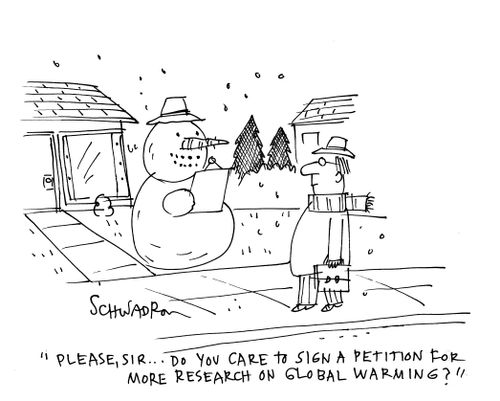 'Please, sir...Do you care to sign a petition for more research on Global Warming?'