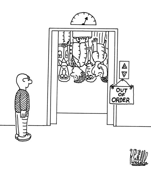 Out of Order (passengers in elevator are upside down).