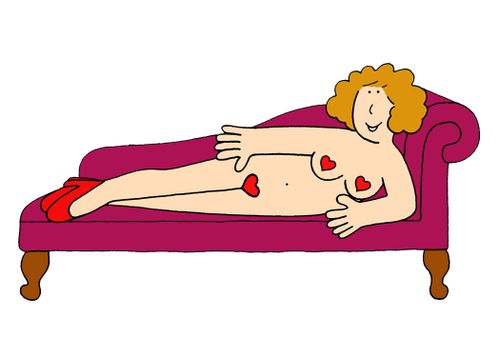 Valentine lady on chaise longue.