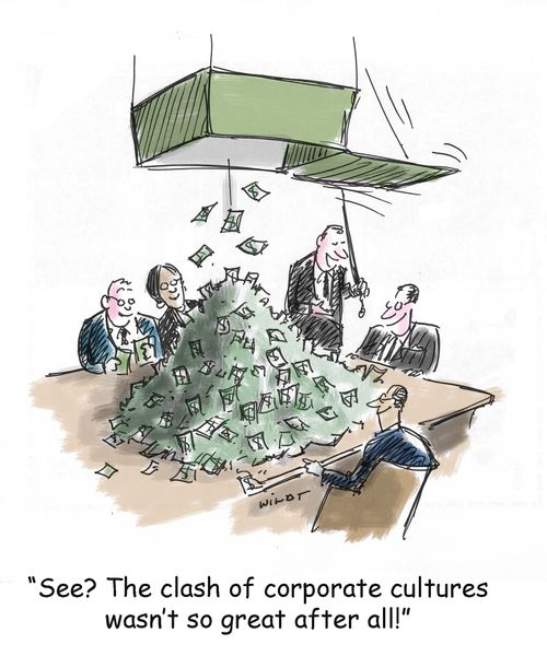 'See? The clash of corporate cultures wasn't so great after all!'