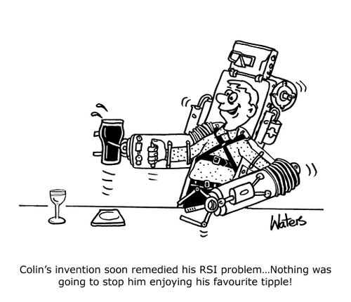 'Colin's invention soon remedied his RSI problem... Nothing was going to stop him enjoying his favourite tipple!'