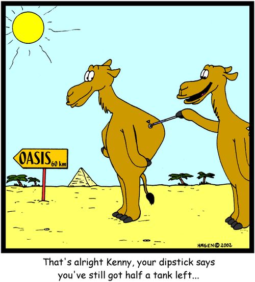 'That's alright Kenny, your dipstick says you've still got half a tank left...'
