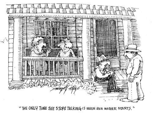 'The only time she stops talking is when her mother starts.'