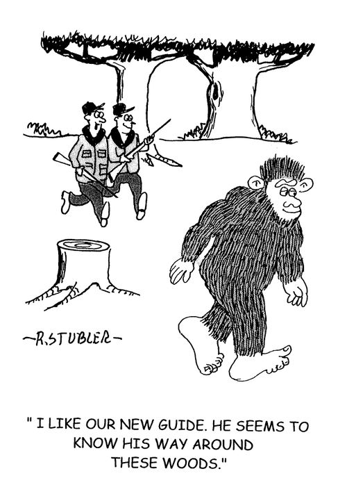 ' I like our new guide.He seems to know his way around these woods.'