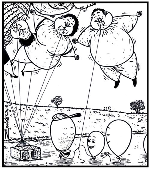 A Human balloon being sold to a child balloon.