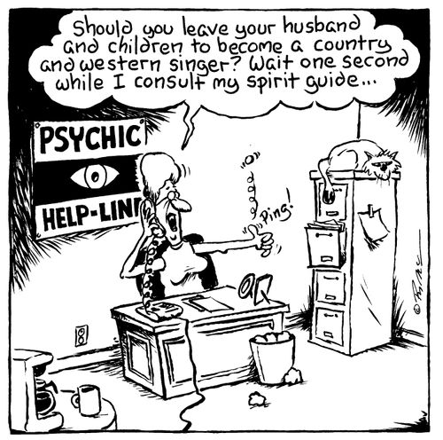 Psychic help line woman tossing a coin