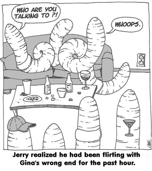 Jerry realized he had been flirting with Gina's wrong end for the past hour.