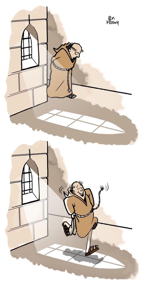 Hop-scotching monk.