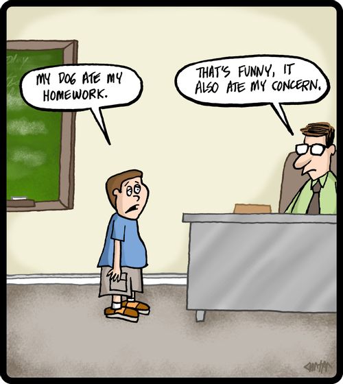 'My dog ate my homework.'