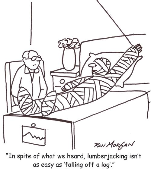 'In spite of what we heard, lumberjacking isn't as easy as 'falling off a log'.'