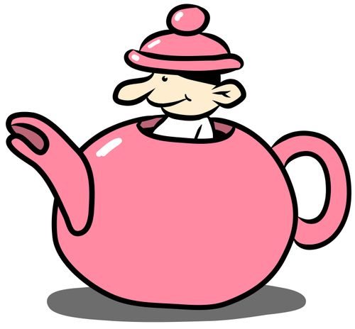 A little man popping head out of teapot.