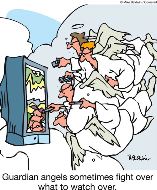 Guardian angels sometimes fight over what to watch over. 