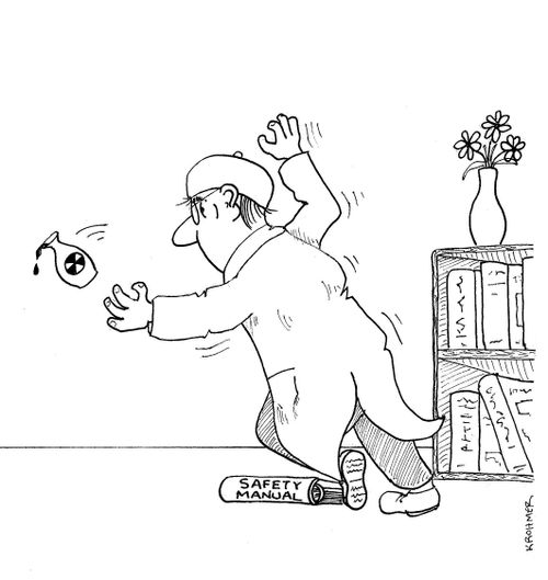 A man trips over the safety manual.