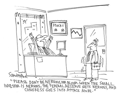 'Please don't be nervous Mr. Bloom. When the small investor is nervous, the federal reserve gets nervous, and congress goes into attack mode.'