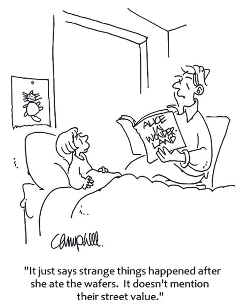 'It just says strange things happened after she ate the wafers. It doesn't mention their street value.'
