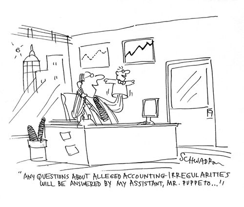 'Any questions about alleged accounting irregularities will be answered by my assistant, Mr Puppeto...'