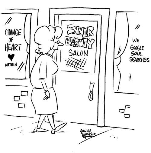 Woman walking into Inner Beauty Salon.