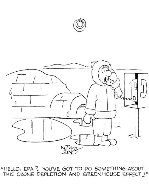'Hello, EPA? You've got to do something about this ozone depletion and greenhouse effect!'