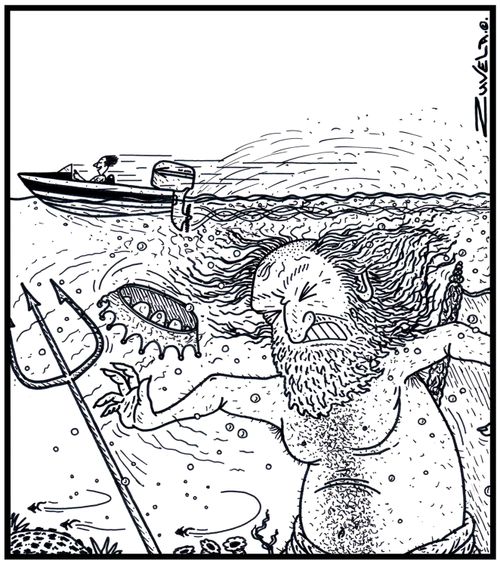 King Neptune getting an unwanted haircut from a Speedboat propeller