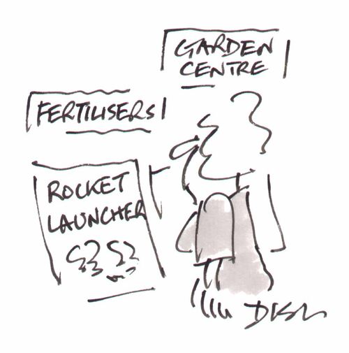 'Garden centre' 'Fertilisers' 'Rocket launcher'
