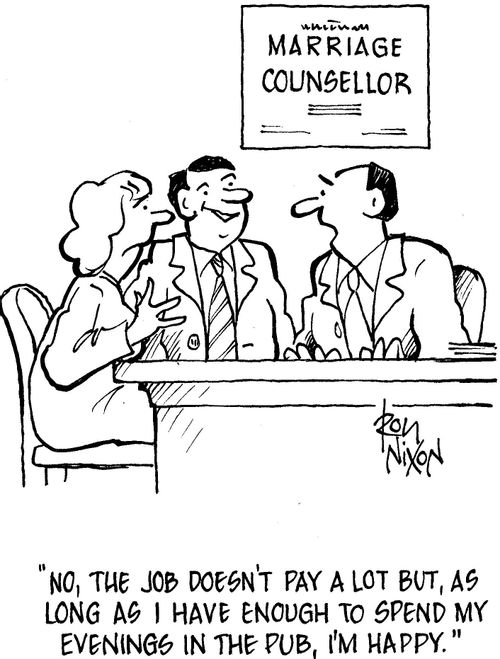 'No, the job doesn't pay a lot but,as long as I  have enough to spend my evenings in the pub, I'm happy.'