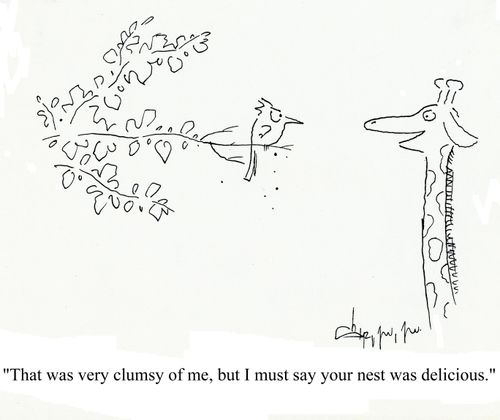'That was very clumsy of me, but I must say your nest was delicious.'