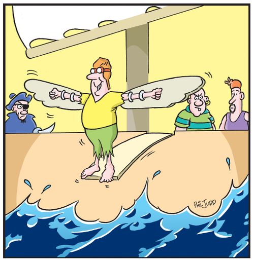 Pirate walking the plank with wings.