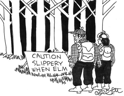 Woods: caution slippery when elm.