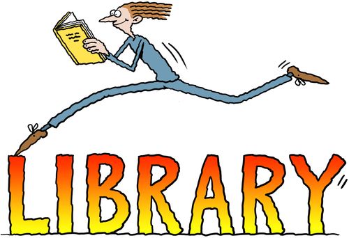A man reading whilst running on the word LIBRARY