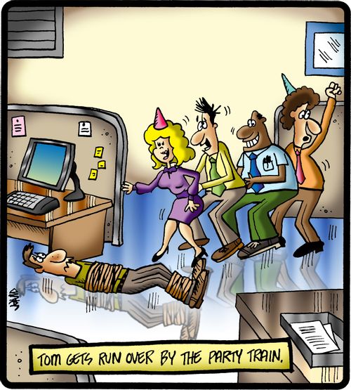 Tom gets run over by the party train,