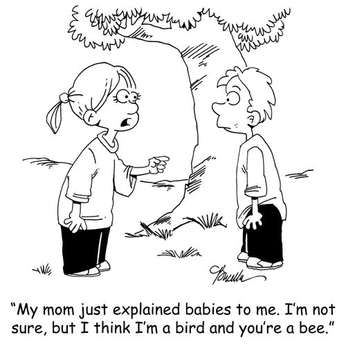 'My mom just explained babies to me. I'm not sure, but I think I'm a bird and you're a bee.'