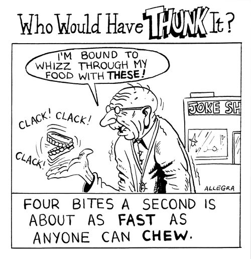 Four bites a second is about as fast as anyone can chew.