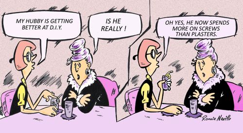 'My hubby is getting better at D.I.Y. . . . Oh yes, he now spends more on screws than plasters.'