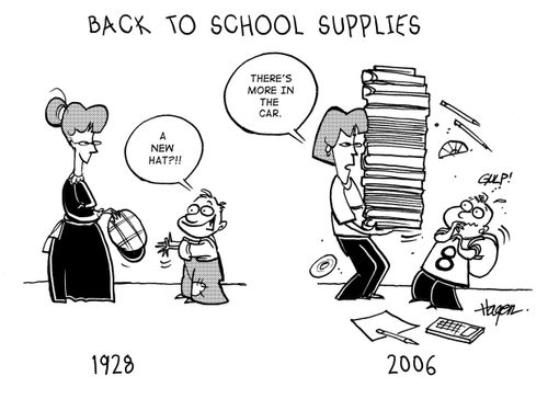 Back to School Supplies - 1928 'A new hat?!!' 2006 - 'There's more in the car.'