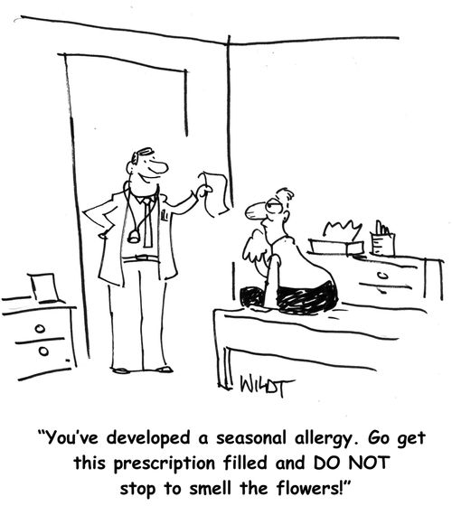 You've developed a seasonal allergy. Go get this prescription filled and DO NOT stop to smell the flowers!