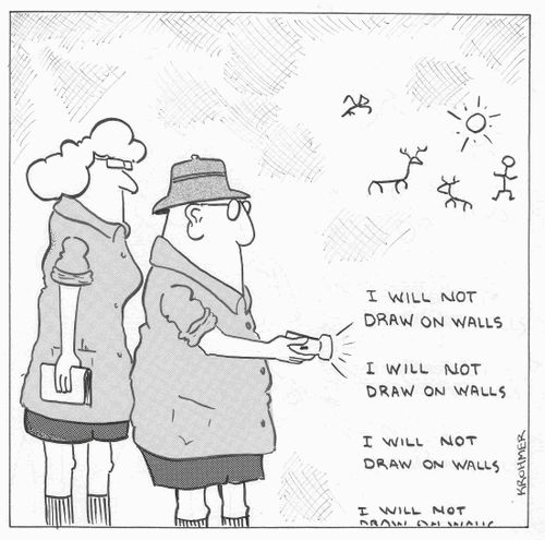 Archaeologists discover writing on cave wall - I will not draw on walls.