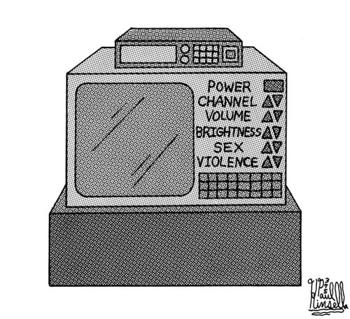 Power, Channel, Volume, Brightness, Sex and Violence Controls,