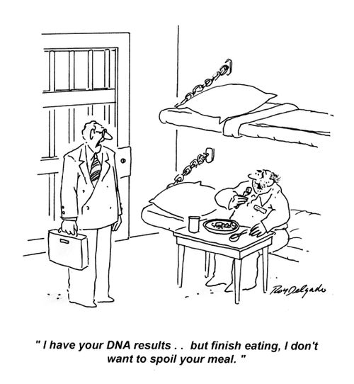 'I have your DNA results.. but finish eating, I don't want to spoil your meal.'