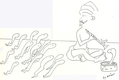 Snake charmer attracting other snakes.