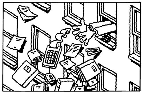 Throwing office equipment out of the window.