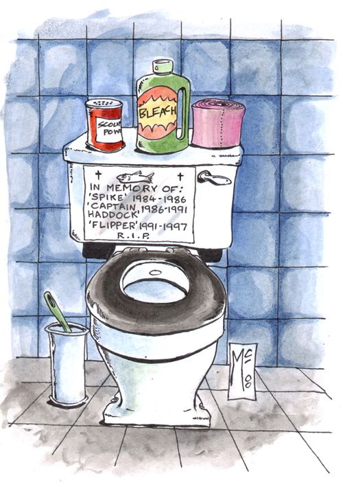 Sign Above Toilet Reads 'In Memory of 'Spike'...'
