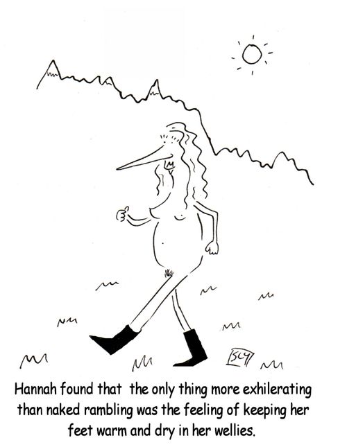 Hannah found that the only thing more exhilerating than naked rambling was the feeling of keeping her feet warm and dry in her wellies.