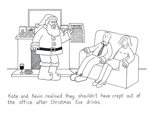 Kate and Kevin realised they shouldn't have crept out of the office after Christmas Eve drinks.