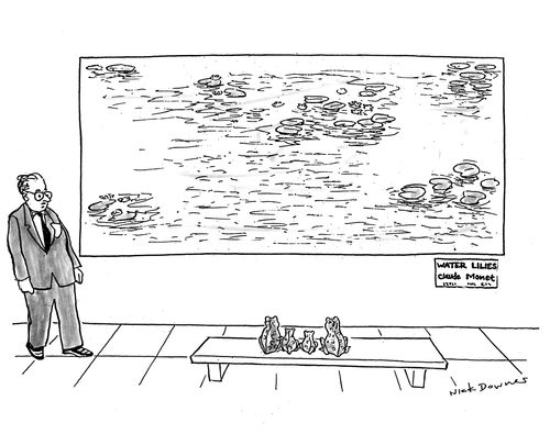 Frogs in an art gallery.