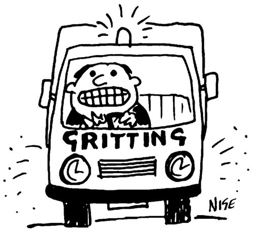 Driver of Gritter Lorry gritting his teeth.